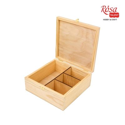 Скринька дерев'яна з замком, 4 секції різного розміру, 20х20х8см, ROSA TALENT 4823100189958 фото