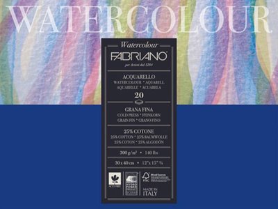 Склейка-блок для акварелі Watercolor A3 (30*40см), 300г/м2, 20л, середнє зерно, Fabriano 8001348173588 фото