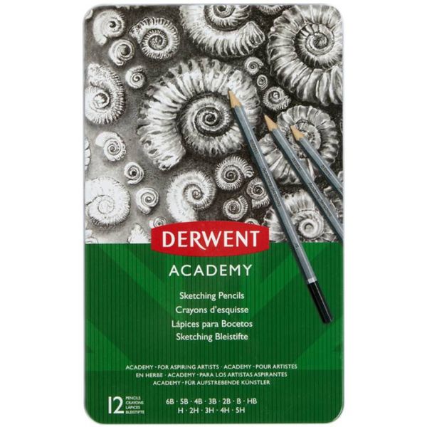 Набір графітних олівців Academy, 12шт., мет. коробка, Derwent 5028252269957 фото