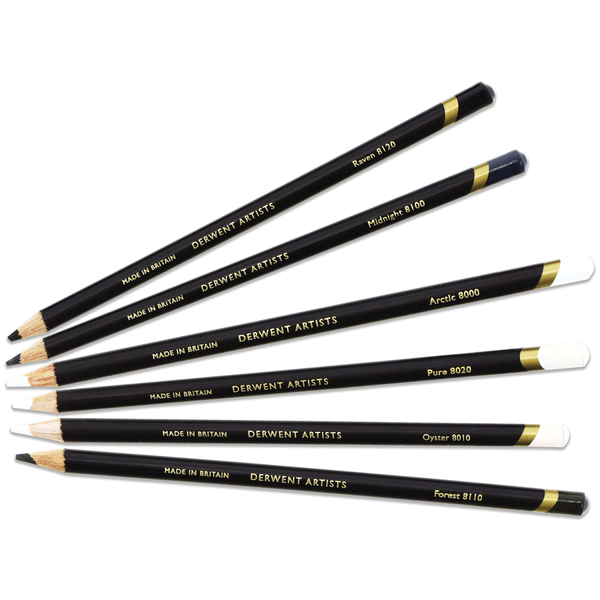 Набір кольорових олівців Artists Black and White, 6 шт, мет. коробка, Derwent 5028252493994 фото