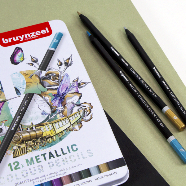 Набір кольорових олівців EXPRESSION METALLIC, 12шт., мет.коробка, Bruynzeel 8712079468422 фото